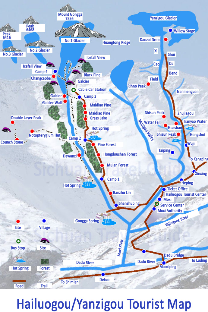 Hailuogou and Yanzigou Map