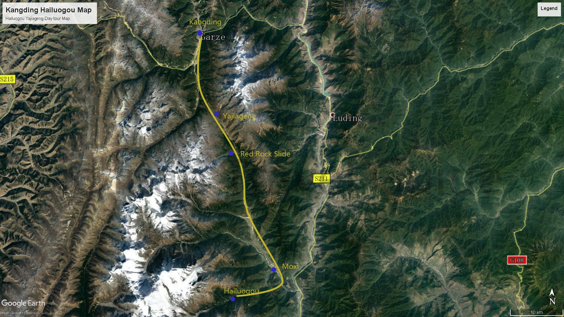 Kangding Hailuogou Tour Map