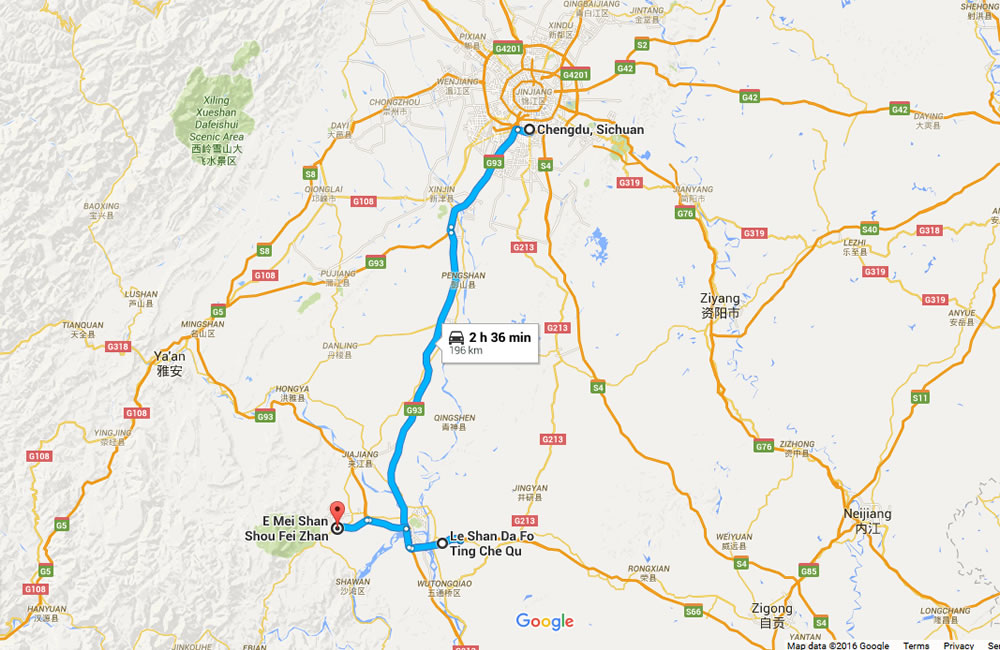 Chengdu to Emeishan Travel Map