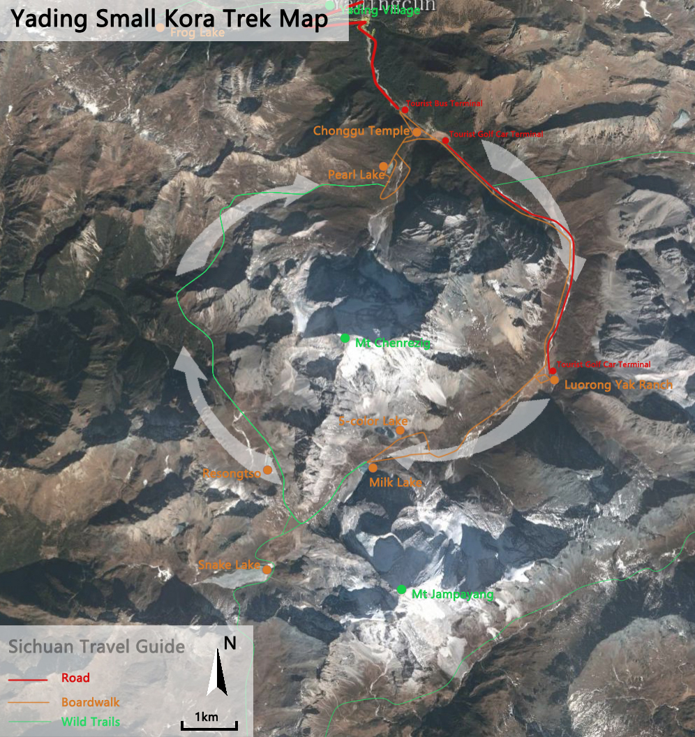 Daocheng Yading Hiking Map